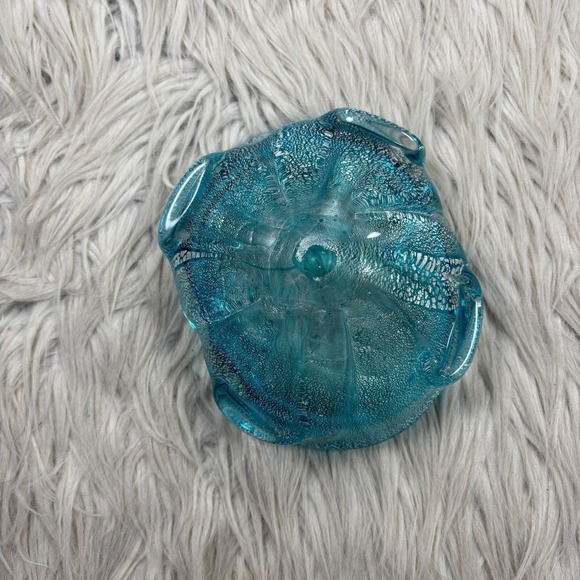 Murano Ashtray Dish Catchall Italian Venetian Teal Blue Metallic Heavy Artisan - Picture 7 of 7
